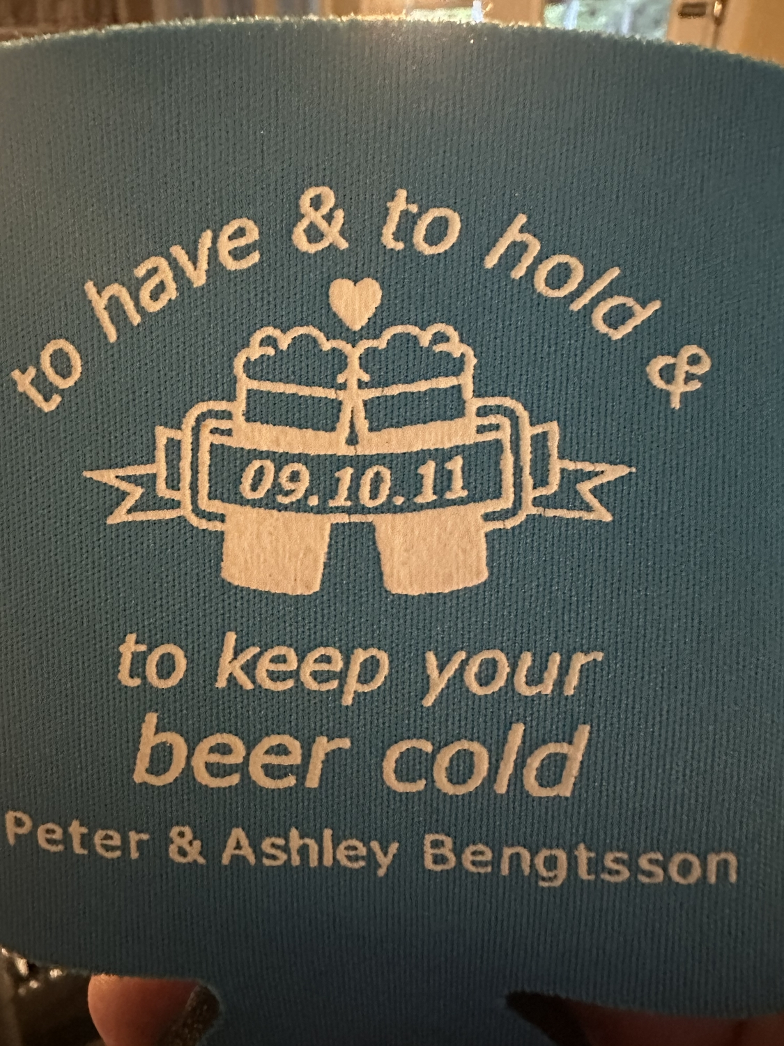Beer koozie from exactly 15 years ago today