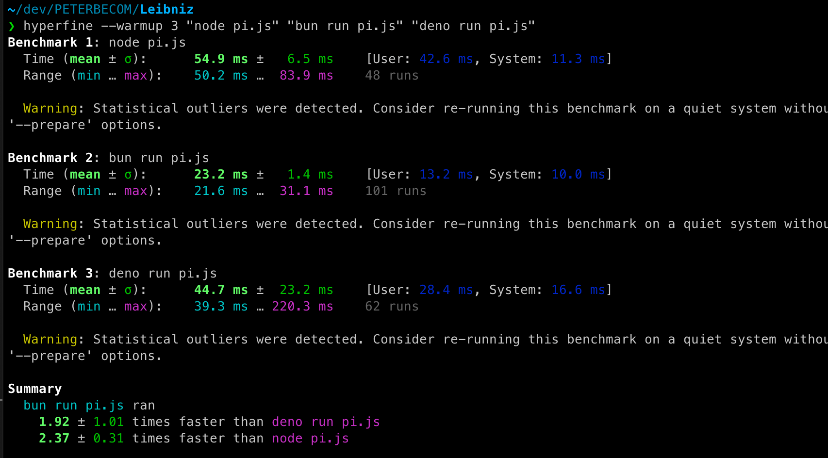 Comparing Deno vs Node vs Bun - Peterbe.com