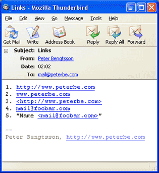 Links in email program screenshot